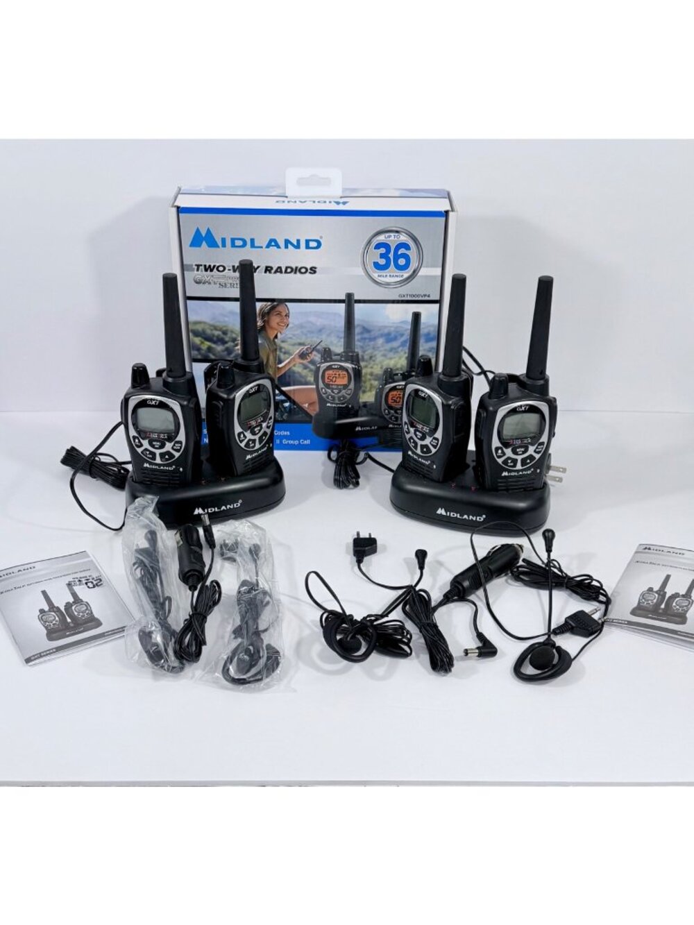Midland GXT1000VP4 Two-Way Radios With 36-Mile Range NOAA Alerts 50 Channels & A